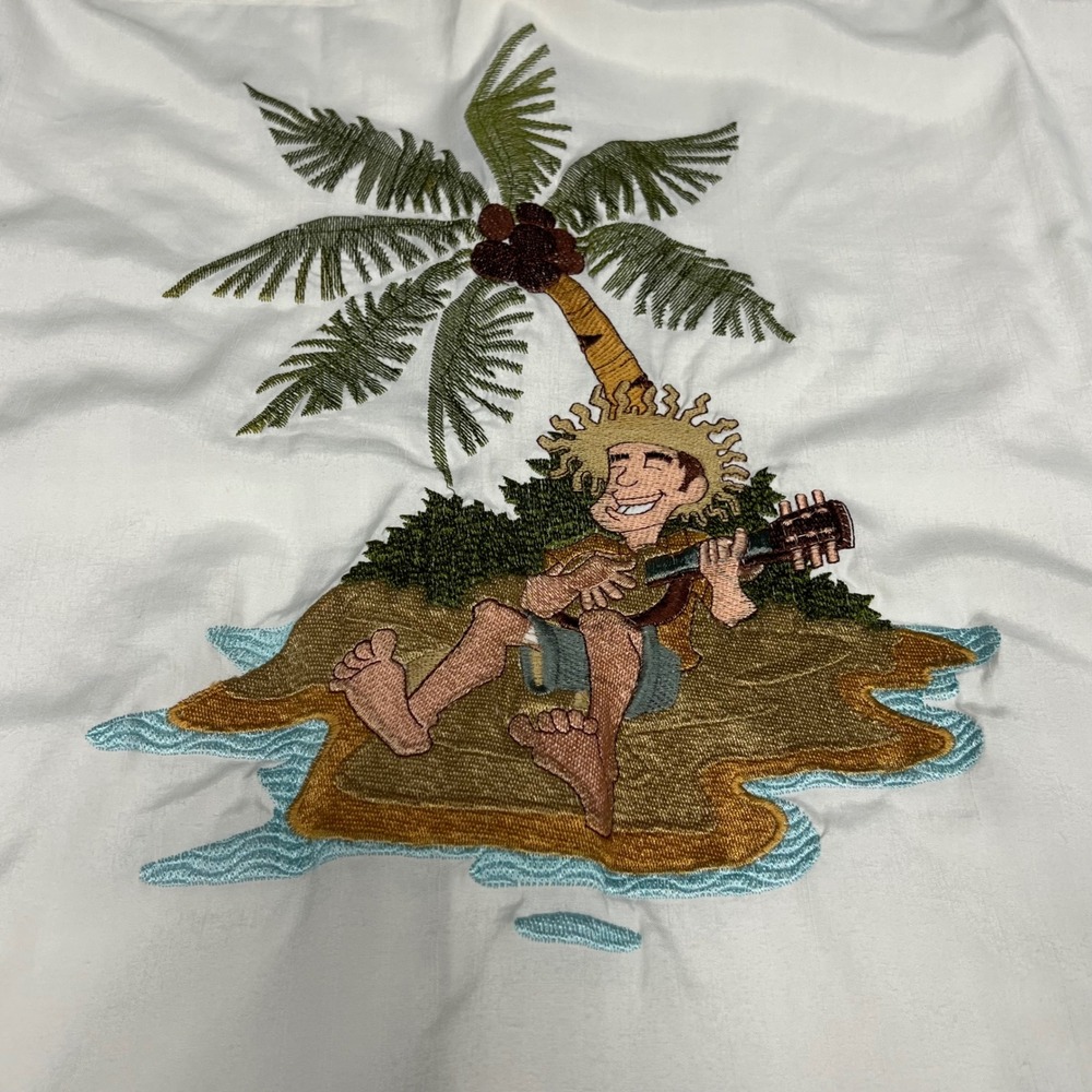 Paradise Key Resort Shirt‎ Embroidered Island Scene Button Up Size XL